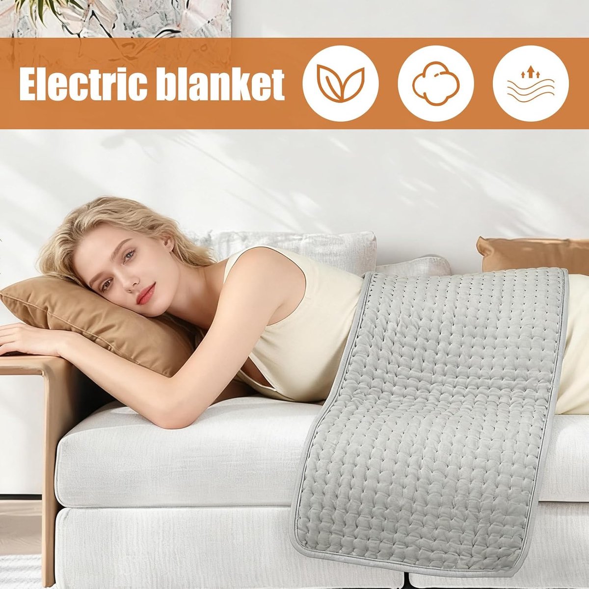 Verwarmingskussen - elektrische deken - elektrisch deken - Bodywarmer - Therapeutisch kussen - 12 tijdsinstellingen - 30×60cm - Non-woven stof - Grijs – foto 5