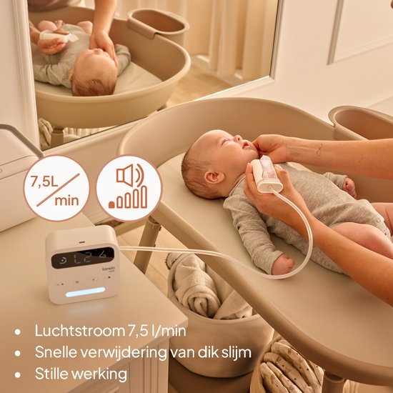 Lionelo Care BabyAir - Neusreiniger Baby - Krachtige Neuszuiger: 65 kPa - Zuigkracht 7,5 l/min - Draadloos: 1500 mAh - LED Nachtlicht - 9 Zuigstanden - 3x Zachte Siliconen Tips - USB-C - Elektrische Neuspeer / Aspirator - Neusdouche van Merkloos — afbeelding 5