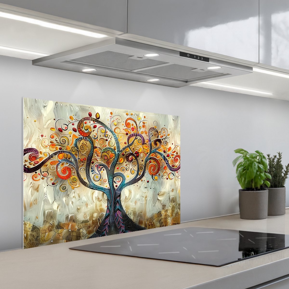 Spatscherm 70x55 cm - Zelfklevende achterwand Boom - Kunst - Modern - Natuur - Keuken muurbeschermer - Spatwand fornuis
