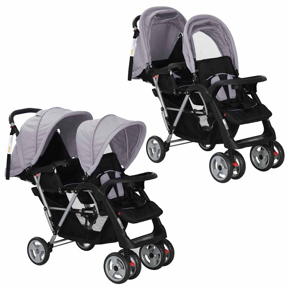 Bol.com vidaXL - Kinderwagen - dubbel - staal - grijs - en - zwart aanbieding