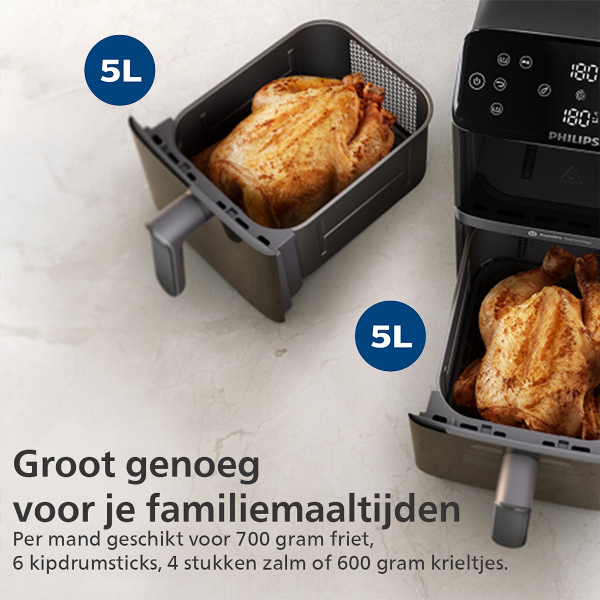 Philips 4000 Series Dual-Stacked Dubbele Airfryer – NA461/00 - 2 Lades (Sync) – 10 L – Tot 6 Personen – Bespaart 45% Ruimte — afbeelding 5