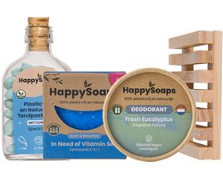 HappySoaps Duurzaam Starterspakket – Shampoo & Body Bar + Deodorant + Tandpasta Tabs