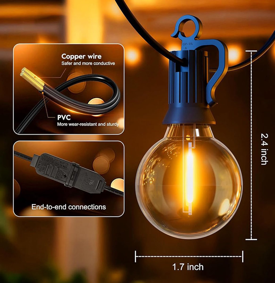 Lynexa G40 - Lichtsnoer Buiten - 30m - 50 LED Warm Wit 2700K - Kerstverlichting voor Buiten - IP44 Waterdicht - Energiezuinig - Koppelbaar - Dimbaar met Afstandsbediening - Sfeervolle Winter Prikkabel - Tuinverlichting - 4 Extra Lampjes – foto 3