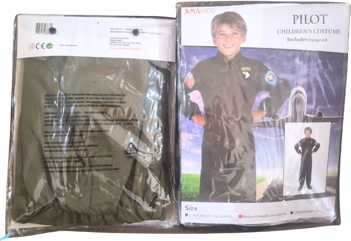 Joya Kids® Piloten Verkleedpak Kind | Carnavalskleding Kinderen | Verkleedkleren | Stoer Militair Jumpsuit Kostuum Jongens Top | Donkergroen Vliegpak met Emblemen Gun | Verkleedkleding Jongen Straaljager Piloot | | | Large — afbeelding 7