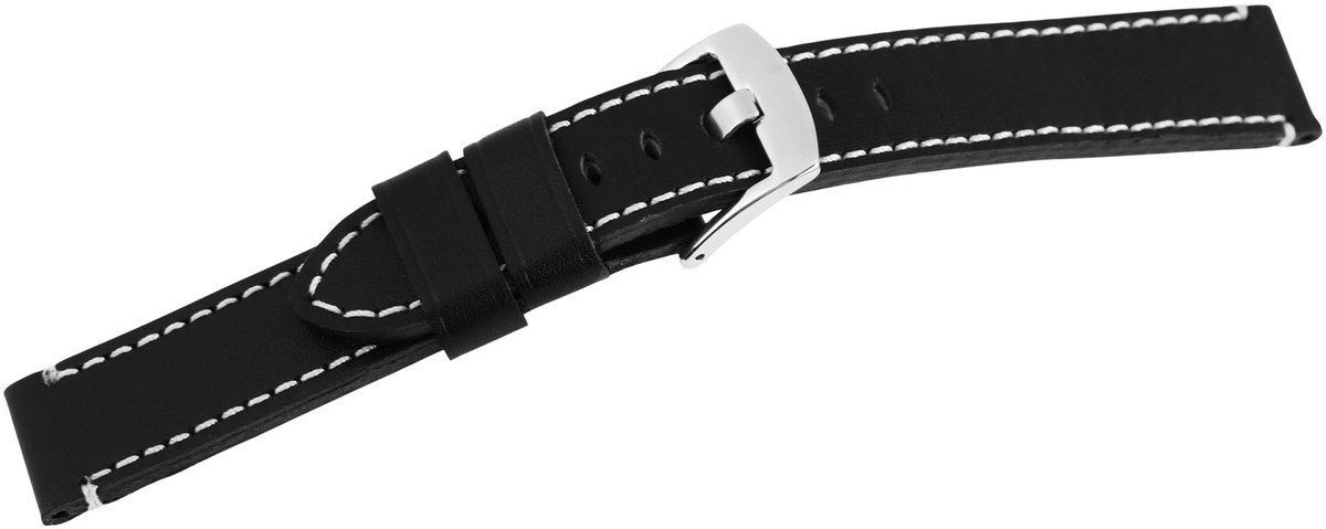 Steinmeister Steinmeister heren vervangende armband LB0038 Horlogeband van echt leer, zwart, witte stiksels, 18 mm - 24 mm