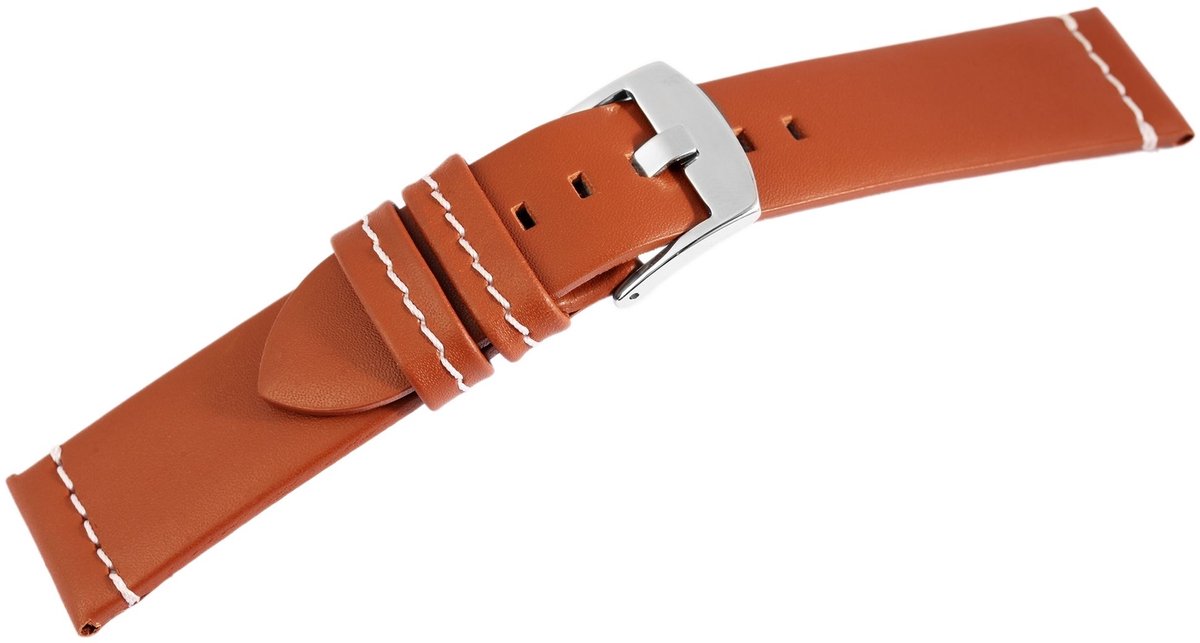 Engelhardt Engelhardt heren vervangende armband LB0041 Horlogeband van echt leer, lichtbruin, witte stiksels, 18 mm - 24