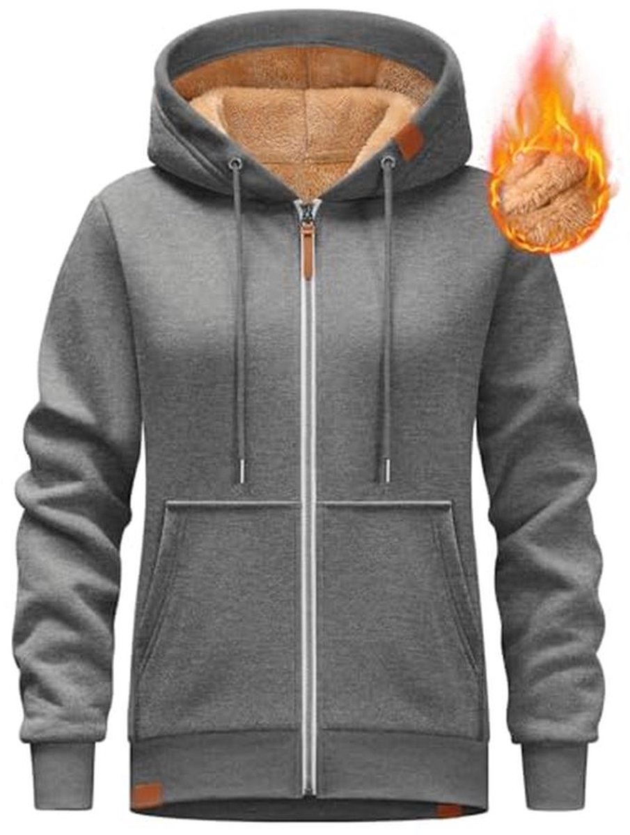 Fleece Gevoerde Hoodie voor Dames - Warme Casual Sweatshirts met Ritssluiting en Zak