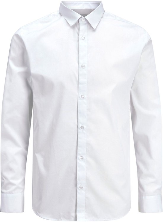 Wit slimfit overhemd voor heren, op witte achtergrond.