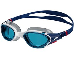 Speedo Biofuse 2.0 Zwembril - Ergonomische Duikbril Volwassenen - Anti condens & UV-bescherming - Professionele Zwembril met Drukknopsluiting - Superzachte Afdichting - Blauw/Wit