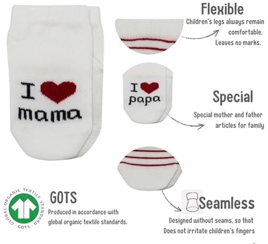 Biologische Katoenen Babysokken voor Pasgeborenen - I Love Mama & Papa - 0-3 Maanden - Perfect Cadeau voor Babyshower — afbeelding 5