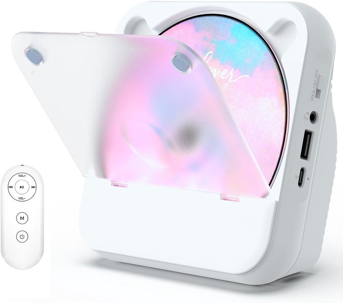 8-in-1 Bluetooth cd-speler met luidspreker, draagbaar, Hi-Fi geluidskwaliteit, oplaadbaar, inclusief afstandsbediening en stofkap.