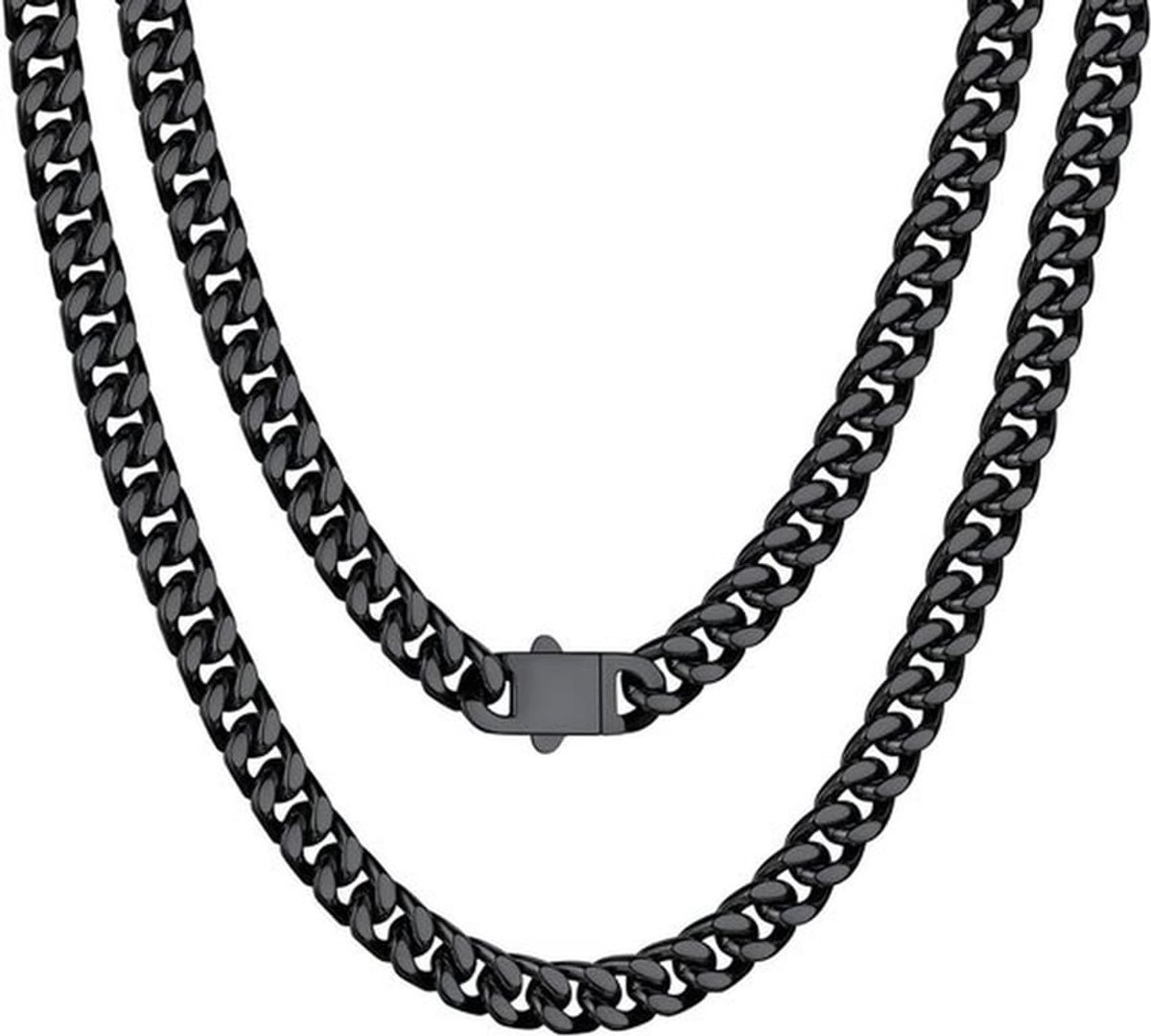 KARZO - Miami Cubaanse ketting voor mannen - Duurzaam en echt 18K goud-zwart metaal - Upgrade gesp sluiting - Massief roestvrij stalen ketting - Breedtes: 5mm, 7mm, 9mm, 12mm - Lengtes: 18-30 inch.