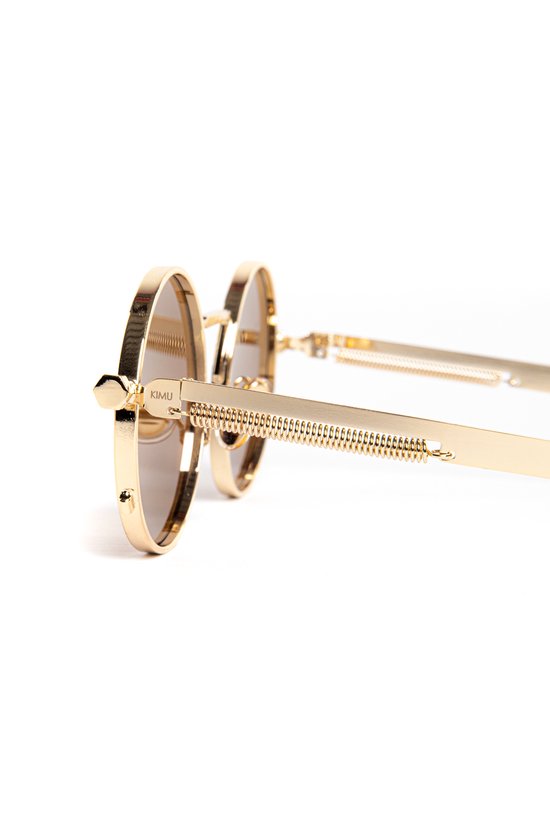 KIMU Ronde Zonnebril Hipster - Goud Montuur Rond - Bruine Glazen - Vintage Retro Hippie Gouden Brilletje Bruin Sixties Seventies Festival van Merkloos — afbeelding 2