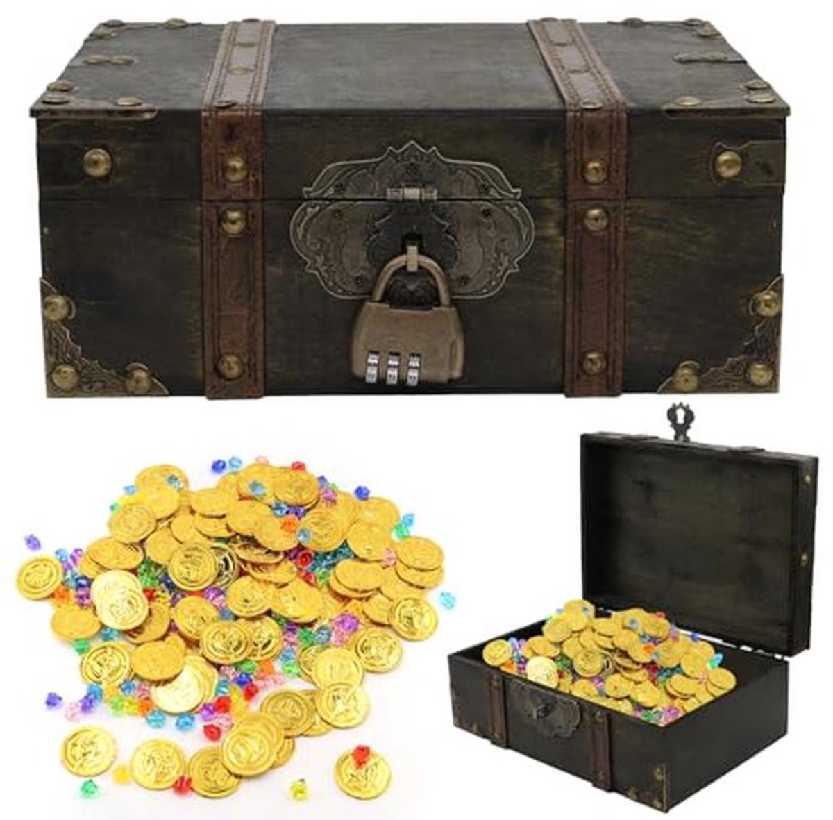 Vintage houten schatkist met cijferslot - Perfect voor opberging en decoratie