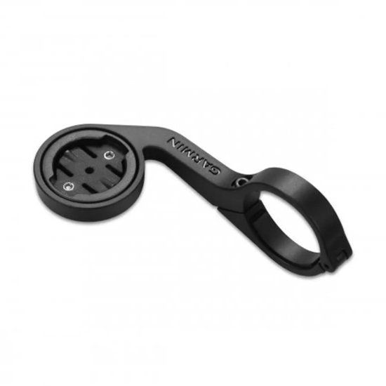 Zwarte Garmin fietsnavigatiehouder met bevestigingsring.