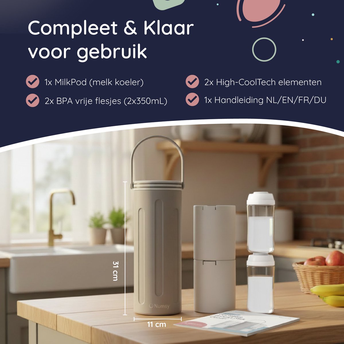 Numsy MilkPod Melkkoeler - RVS, 24u koeling, incl. 2x350ml thumbnail 8