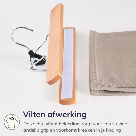 Lot de 12 cintres pour pantalons ou jupes en bois massif - Avec protection antidérapante en feutre à l'intérieur - couleur bois naturel