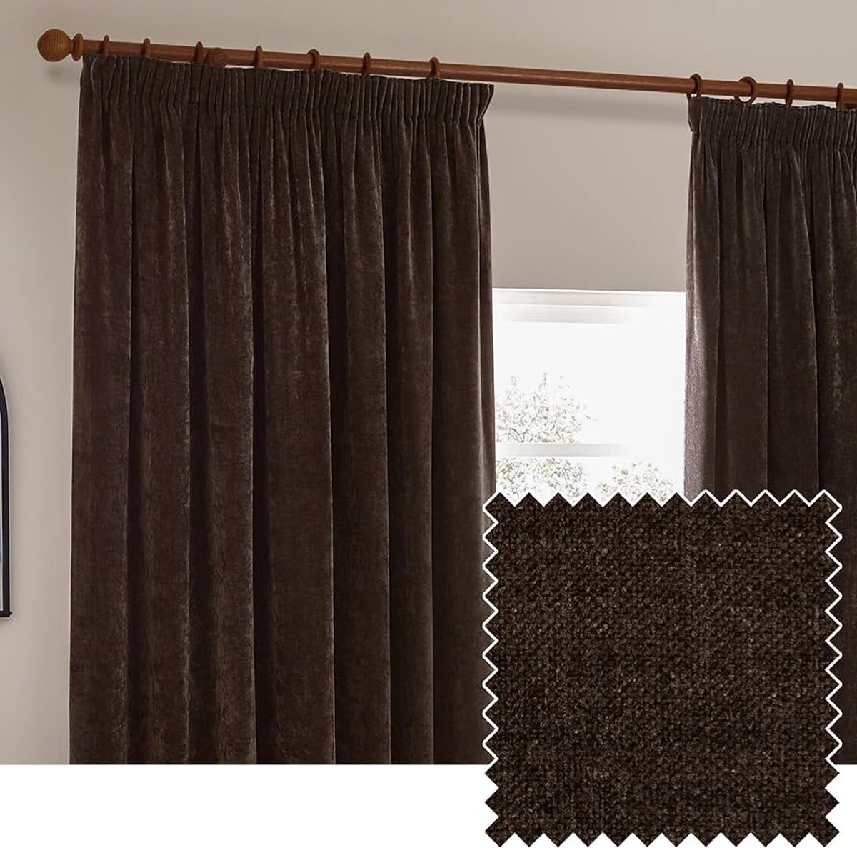 Zware Chenille Velvet Potlood Plooi Gordijnen - Bruin - Polyester