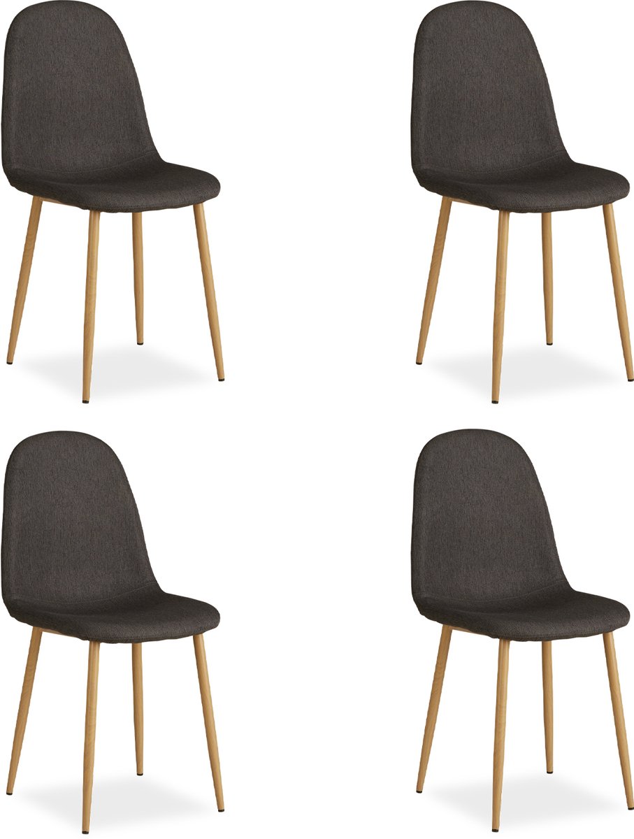 Homestyle4u Eetkamerstoelen van Linnen - 4 Stoelen - Antraciet