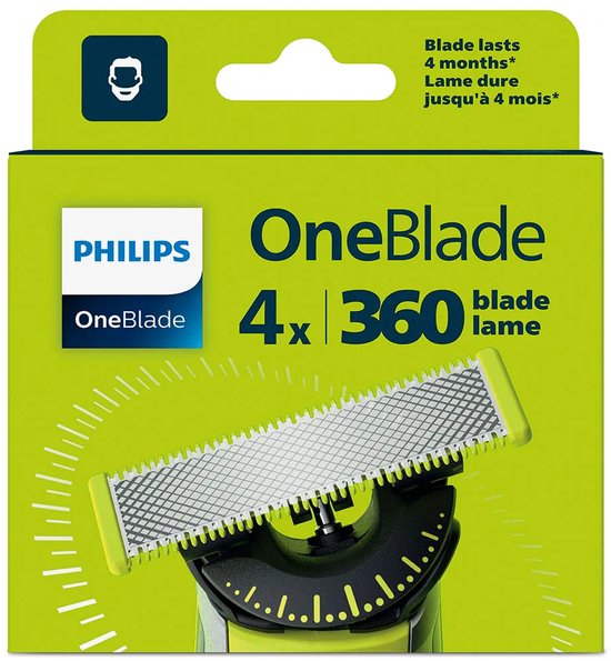 Philips OneBlade 360 mesjes verpakking met 4 mesjes.