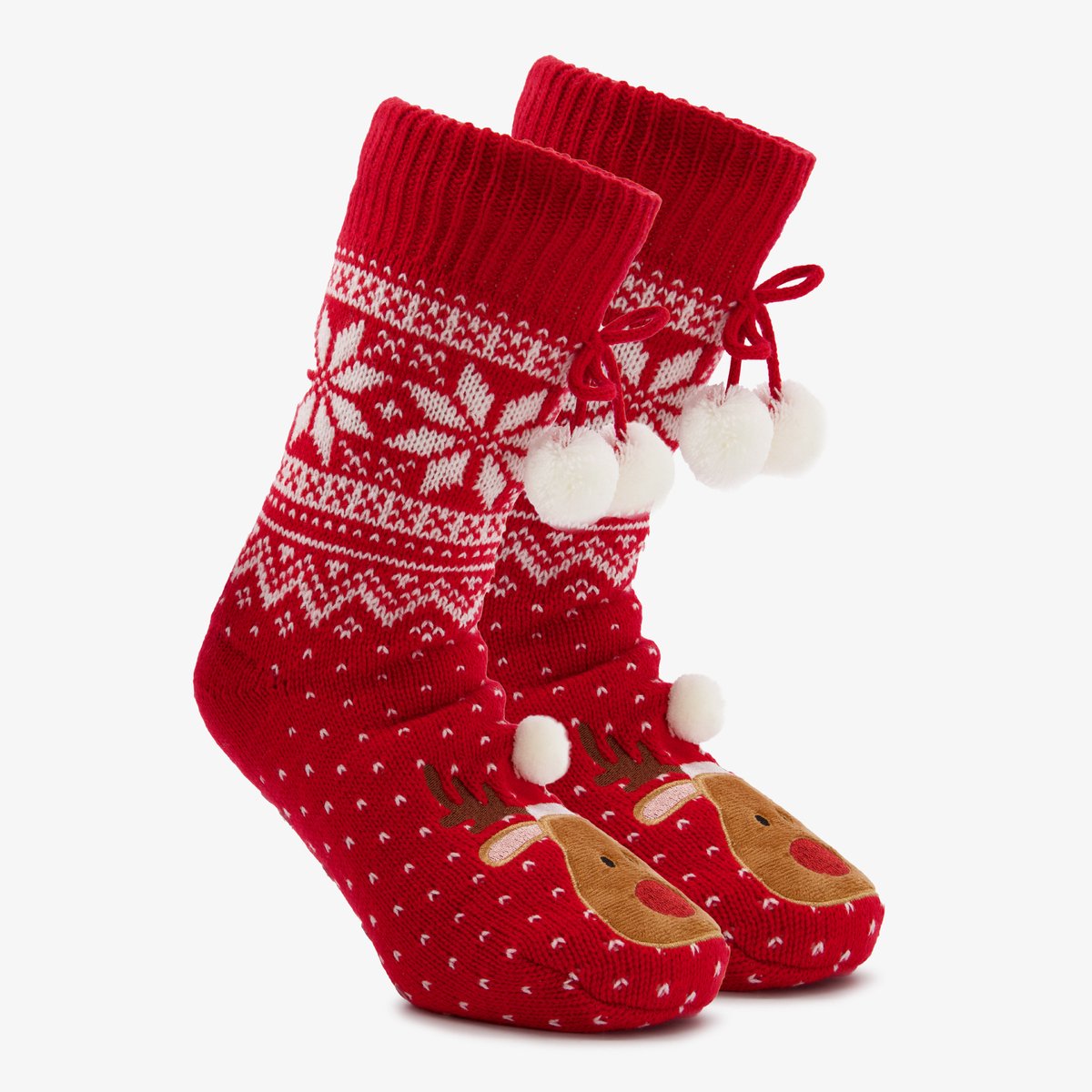 1 paar dames kerst huissokken met rendier rood - Maat 35/38 - 100% Acryl - Extra zacht