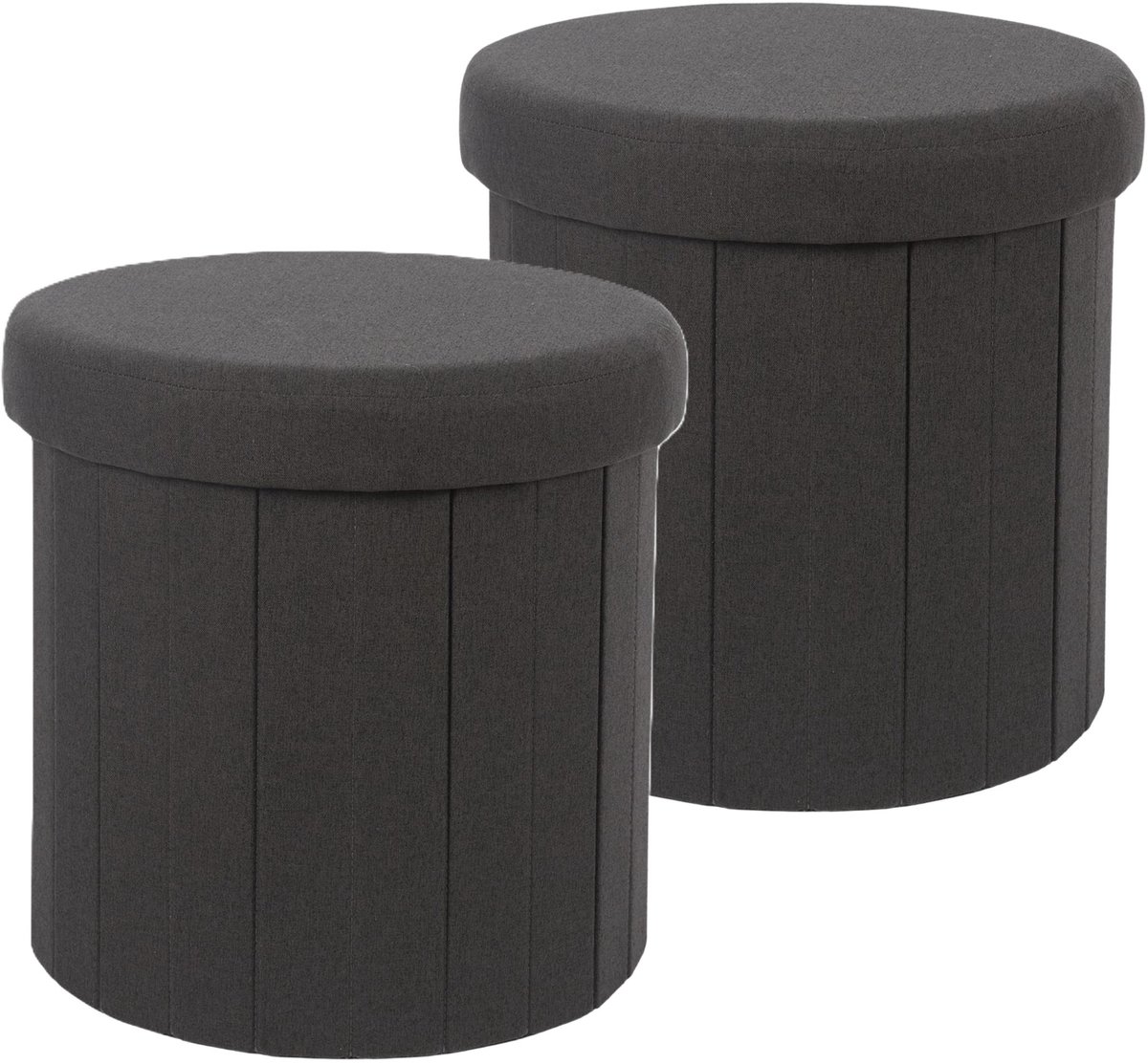 HOME DECO FACTORY Poef/hocker opvouwbaar - 2x - latten design - opbergbox - zwart - polyester/mdf - 38 x 38 cm
