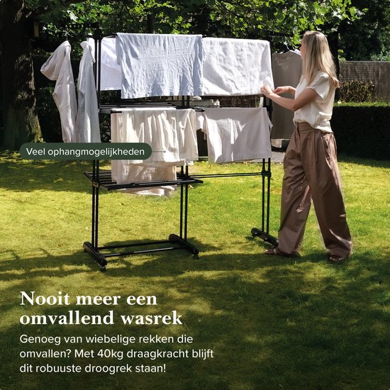 Avalo Droogrek - Droogtoren Met Wieltjes - 4 Niveaus - Inklapbaar - Wi Avalo Droogrek - Droogtoren Met Wieltjes - 4 Niveaus - Inklapbaar - Wi