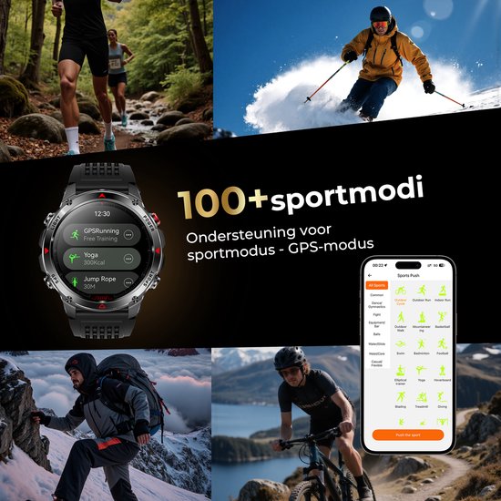 Golden Sound GPS Smartwatch Heren - 1.46'' AMOLED Display - GPS 5 satellieten - 5ATM Waterdicht - 200+ sportmodi - Belfunctie - Barometer - Stappenteller - Bloeddrukmeter - Hartslagmeter - 540 mAh - Dark Grey