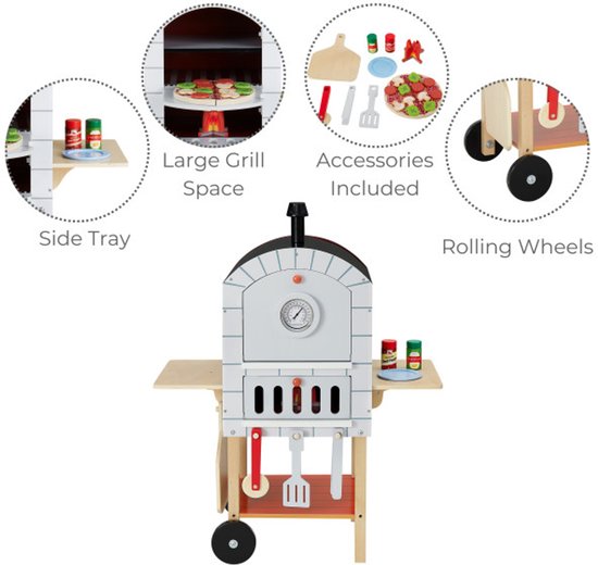 Teamson Kids My Little Helper Pizzaofen-Set – Mit 24 Teilen Zubehör, Rollbarem Holzofen Und Pizza Mit Klett-Belägen – Für Kleine Köche Ab 3 Jahren