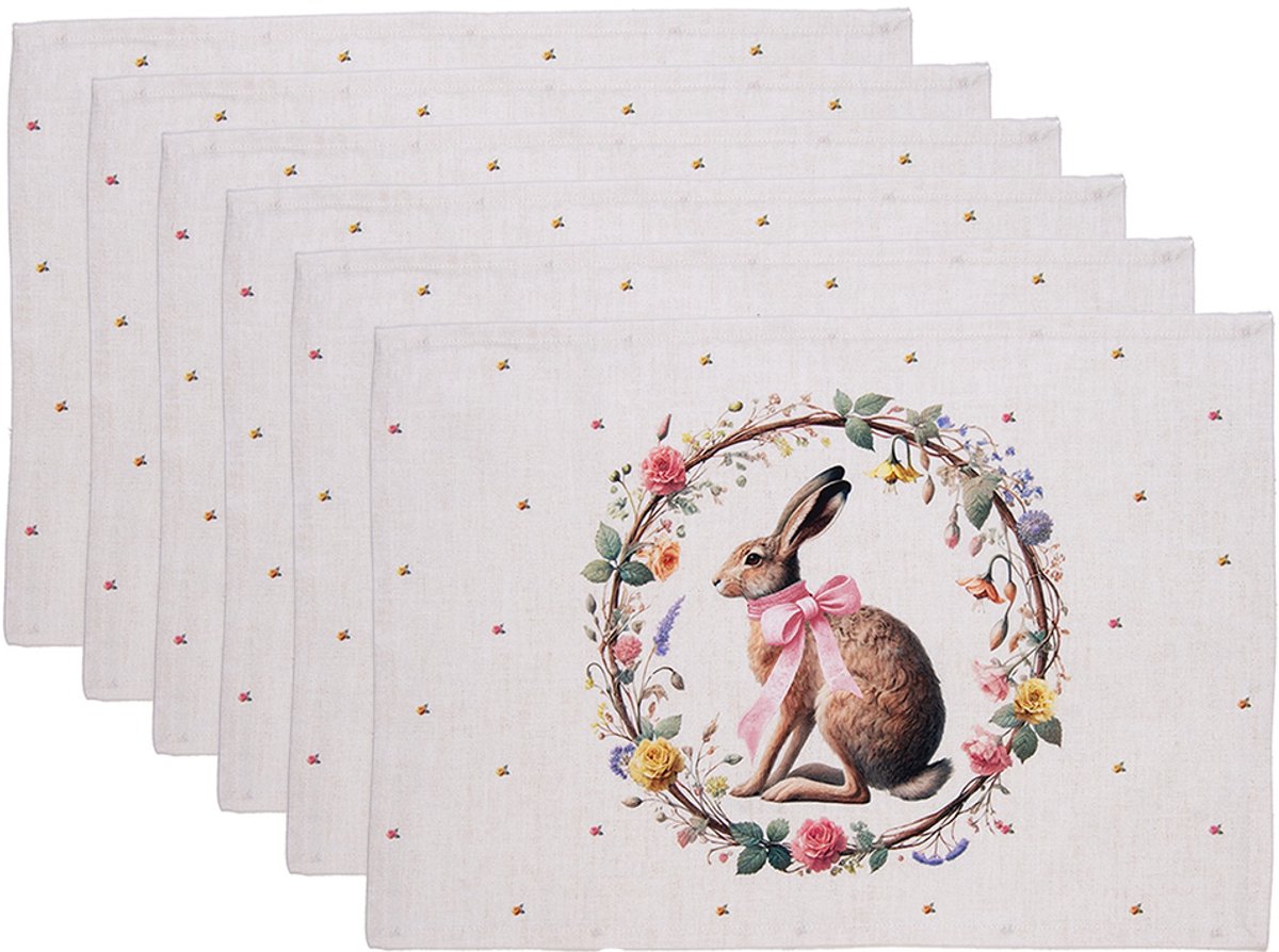 Clayre & Eef Placemats Set van 6 48x35 cm Beige Katoen