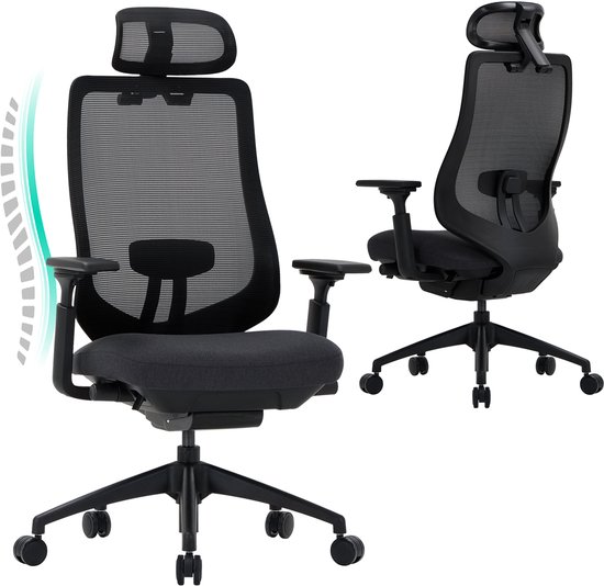 COLAMY Bureaustoel – Ergonomische Bureaustoel met 4D-armleuningen – voor-achter verstelbare zitting – Zwart