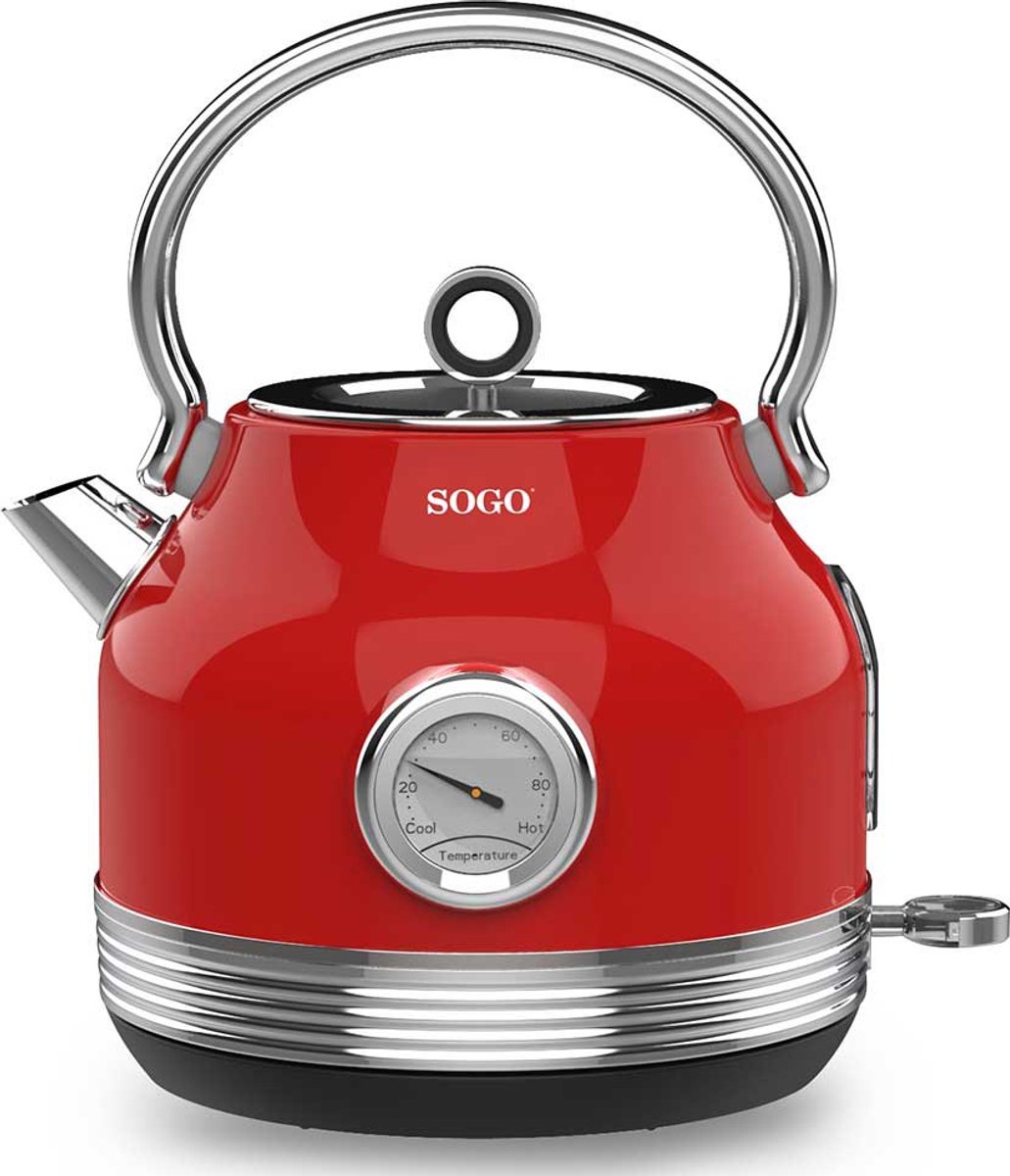 SOGO Retro Waterkoker Snoerloos RVS - 1.8L - Met Thermometer