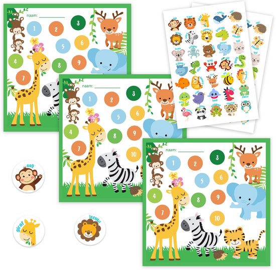 Beloningssysteem Jungle - 3 Beloningskaarten & 70 Stickers - Zindelijkheidstraining