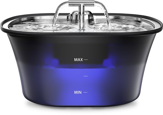 Balimo Max® Drinkfontein Kat en Hond - RVS - 2.5 L - LED - Waterfontein voor Katten en Honden - Fluisterstil - Waterfontein - Zwart