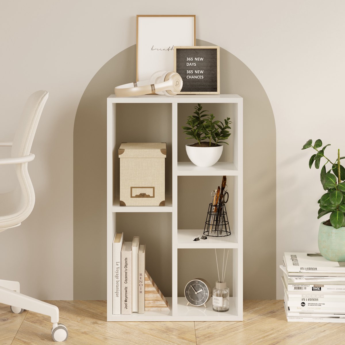 LUNOR Monaco – Boekenkast – Kast met 5 open vakken – Kledingkast – Opbergkast – 81 x 49 x 23,5 cm (H x B x D) – Wit