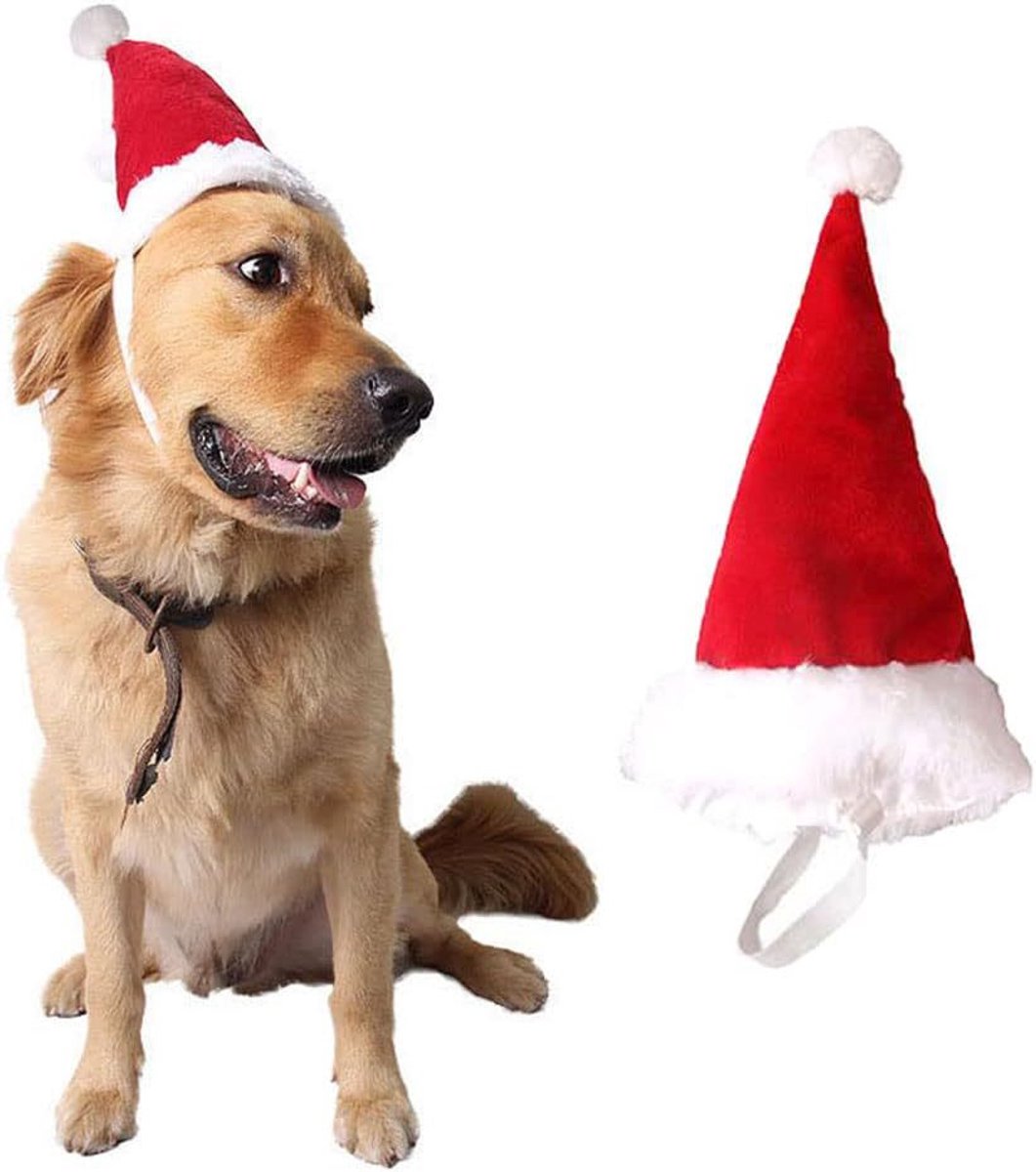 Hondenkerstmuts, geschikt voor middelgrote en grote honden, huisdierkerstkostuums, staande hondenkerstmuts, geschikt voor kinderkerstkostuums voor golden retrievers, Duitse herders, pitbulls (rode muts)