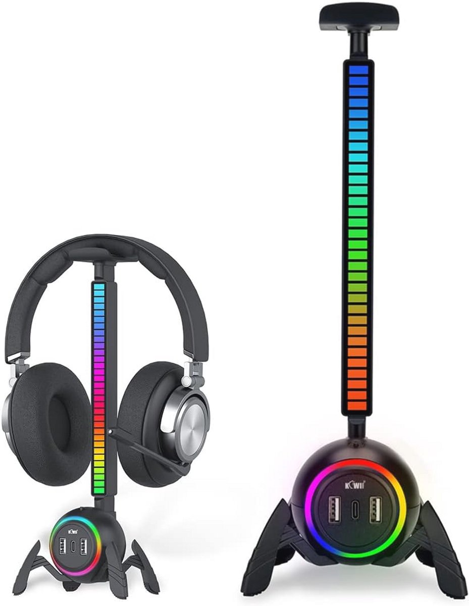 Hoofdtelefoonstandaard met USB-hub en RGB-verlichting voor gamers
