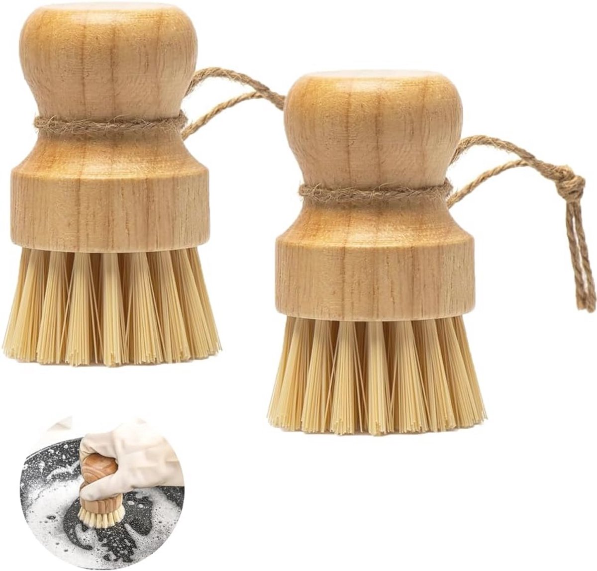 Bamboe Afwasborstel Set van 2 – Duurzame Potborstels voor Keuken en Servies