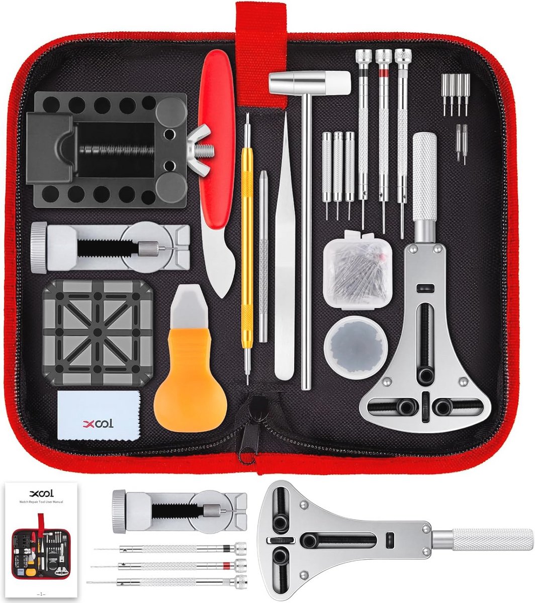 Professionele 151-Delige Horloge Reparatieset met Verstelbare Kastopener, Gereedschap, en Accessoires