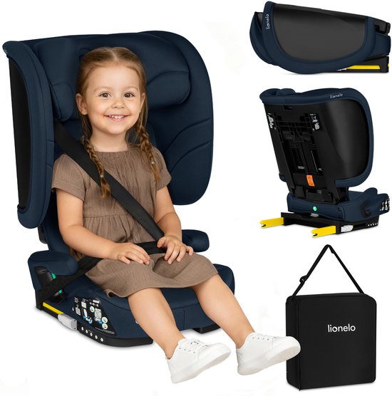 Lionelo Orin Autostoel ISOFIX - Opvouwbaar Autostoeltje 100-150 cm (3,5-12 jaar / 15 tot 36 kg / Groep 2 3) – 14-standen Hoofdsteun – 4-standen Rugleuning – Licht & Compact – Inclusief Bekerhouder & Transporttas – Kinderzitje i-Size Reis