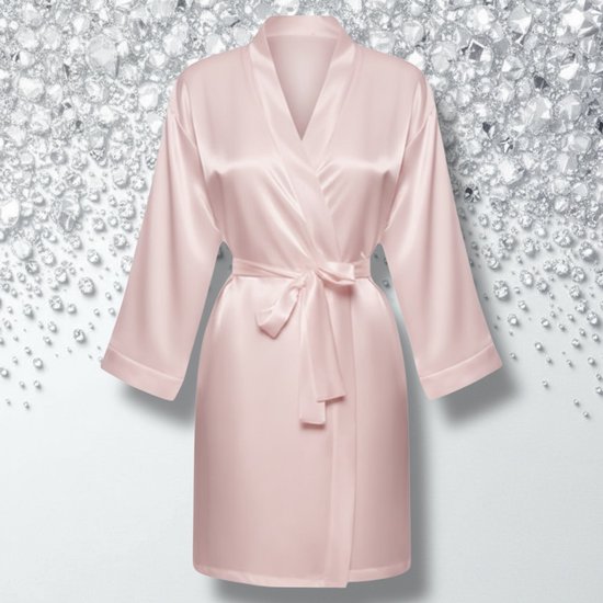 Satijnen Badjas Kimono Licht Roze – Kort Model – Satijnen Ochtendjas – Maat XL – 100% Satijn Polyester