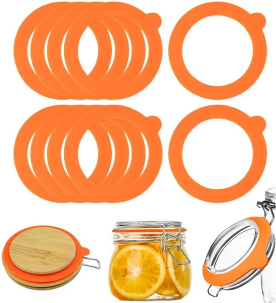 10x Weckringen - Siliconen Afdichtringen - Weckpot inmaakringen - 70x95mm - Voorkomt Drukverlies en Lekken - Standaardafmeting Geschikt voor o.a. fido weckpot - Herbruikbaar - Vervangende Rubberen Pakkingen - Oranje