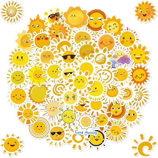 Set van 50 stickers-zon-graffiti stickers-Koffer Stickers -Geschikt voor Muur, Laptop, Notitieboek, etc-watertight-Zomerse Zonnetjes -Beloningsstickers-voor kinderen en volwassenen-Vakantie Stickers