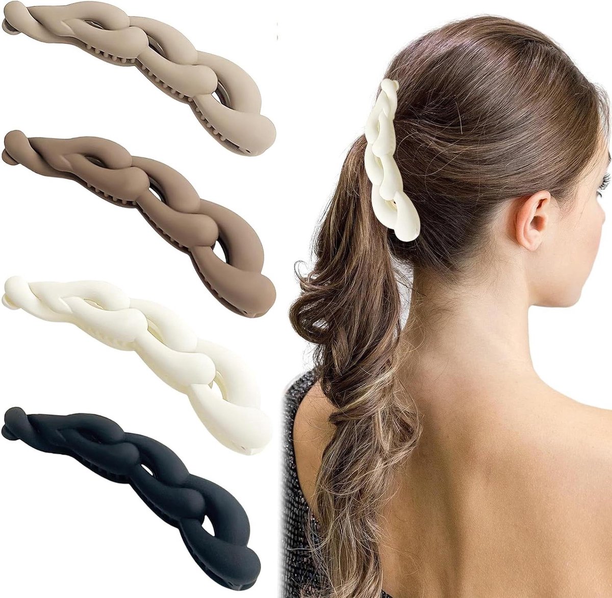 Allecta - Set van 4 bananenhaarspelden voor vrouwen - Vintage design - Haarspeld voor paardenstaart - Bananenclip met antislip - Trendy accessoires.
