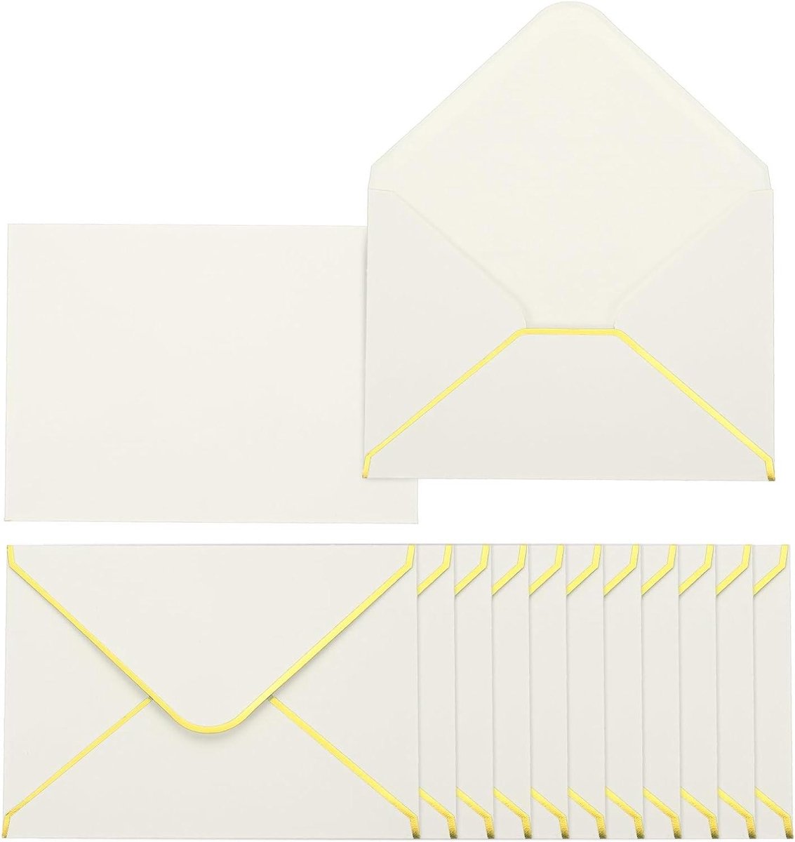 Allecta - Pack van 50 A6 Enveloppen met Vlinderflap en Gouden Rand voor Kantoor, Bruiloft, Uitnodigingen - Beige, Ronde Rand, Valentijn, Graduation Party.