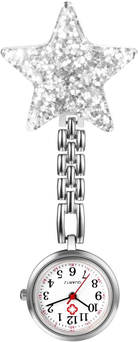 Verpleegsterhorloge met clip - analoog kwarts zakhorloge met ster design voor medisch personeel