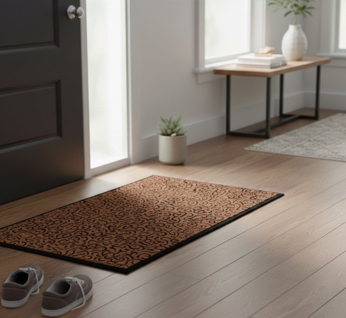 FLOORDIREKT Deurmat Brasilia - Wasbare & Krachtige Vuilvangmat - Bruin 90 x 120 cm - Voor Binnen & Buiten - Vuilafstotende Mat met Antislip Achterkant - Verkrijgbaar in 4 Kleuren & 3 Maten