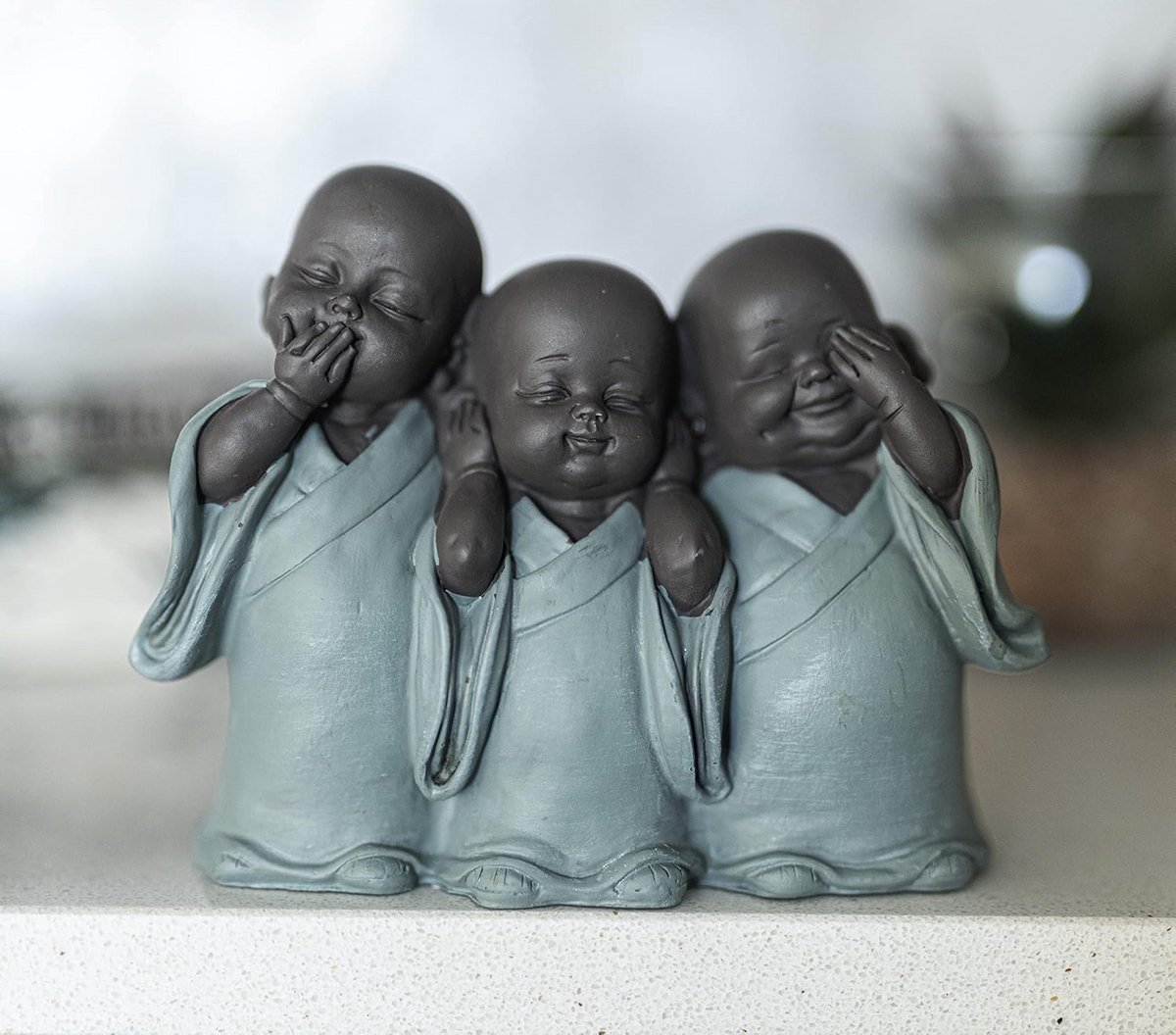 Staande Triple Boeddha Ornament - Zie Geen Kwaad, Spreek Geen Kwaad, Zeg Geen Kwaad - Set van 3 Decoratieve Beeldjes voor Woondecoratie