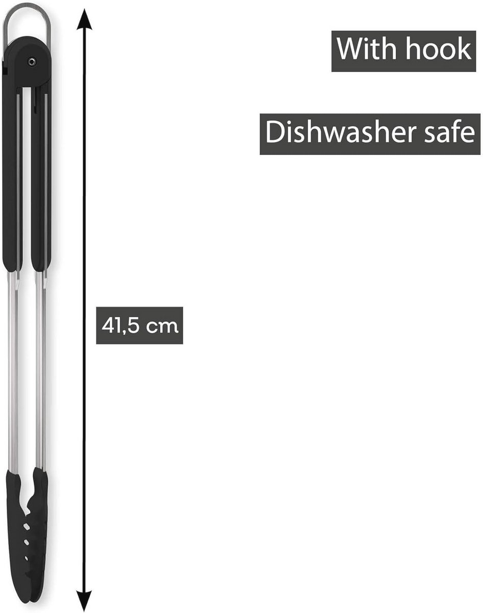 Nylon Tang RVS 30cm Zwart voor Grillaccessoires
