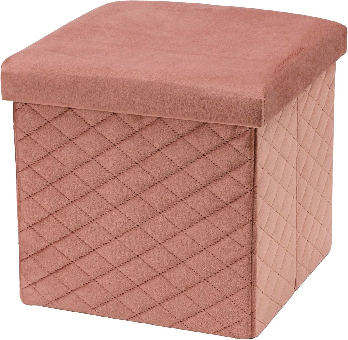 Opvouwbare Fluwelen Zitzak met Voetensteun - Ruimtebesparende Opbergkruk voor Slaapkamer en Woonkamer - 38 x 38 x 38 cm - Poederroze